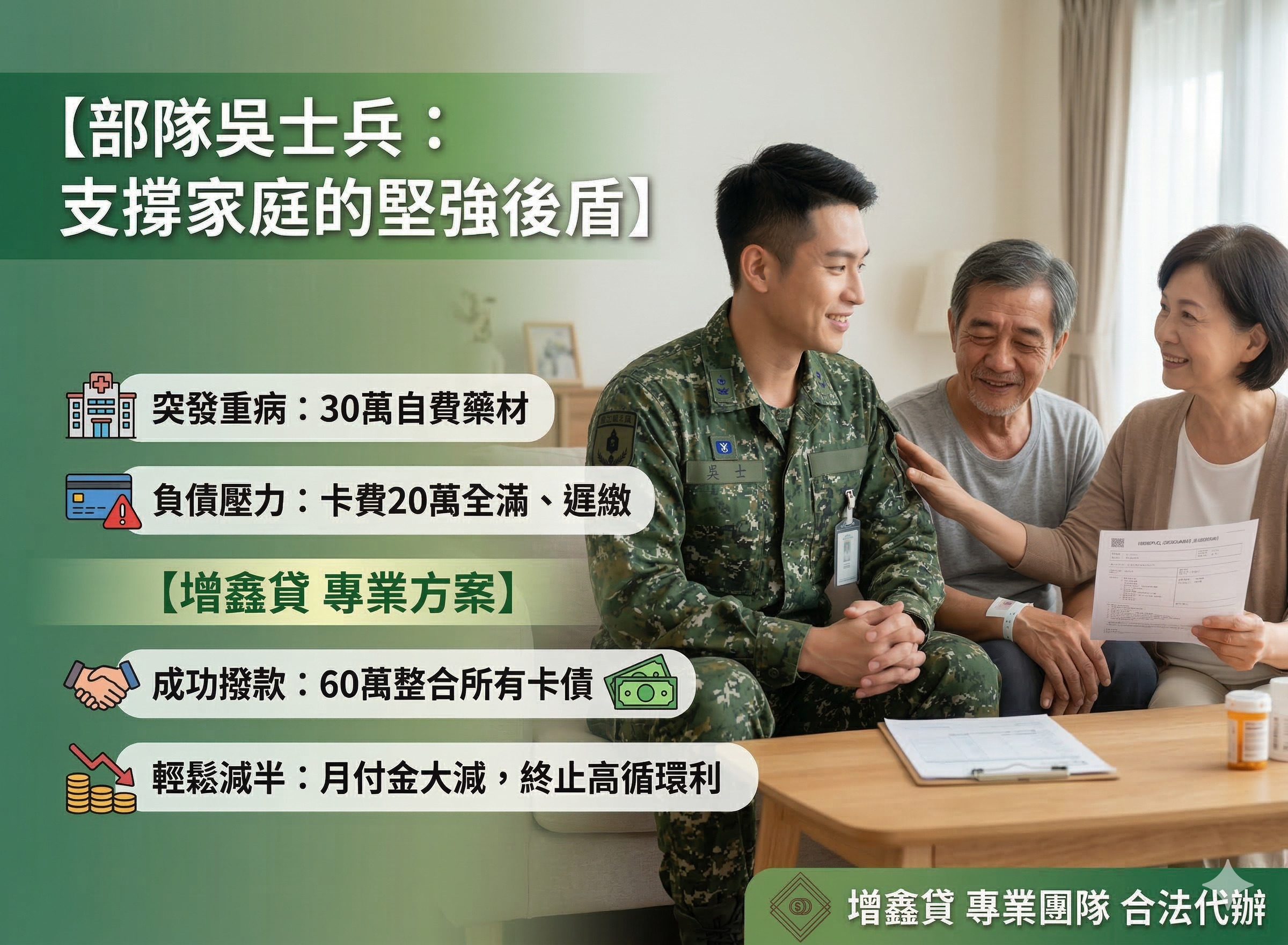 部隊吳士兵：支撐家庭的堅強後盾